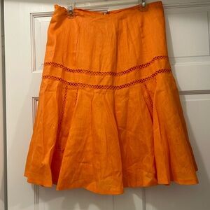 Lauren RL orange skirt, size 8, A line, lined, full crochet, 100% linen